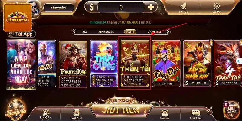 Chọn biểu tượng thần tài trong mục game slots